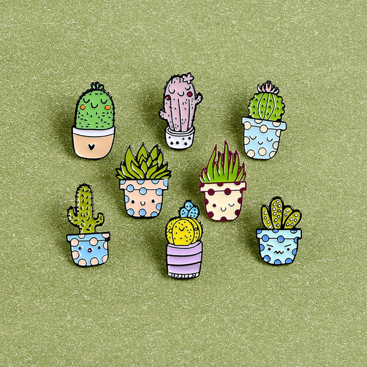 8Pcs Lapel Pins Potted Plant Delicate Enamel Mini Cactus Aloe Badges Brooches for Clothes Image 7