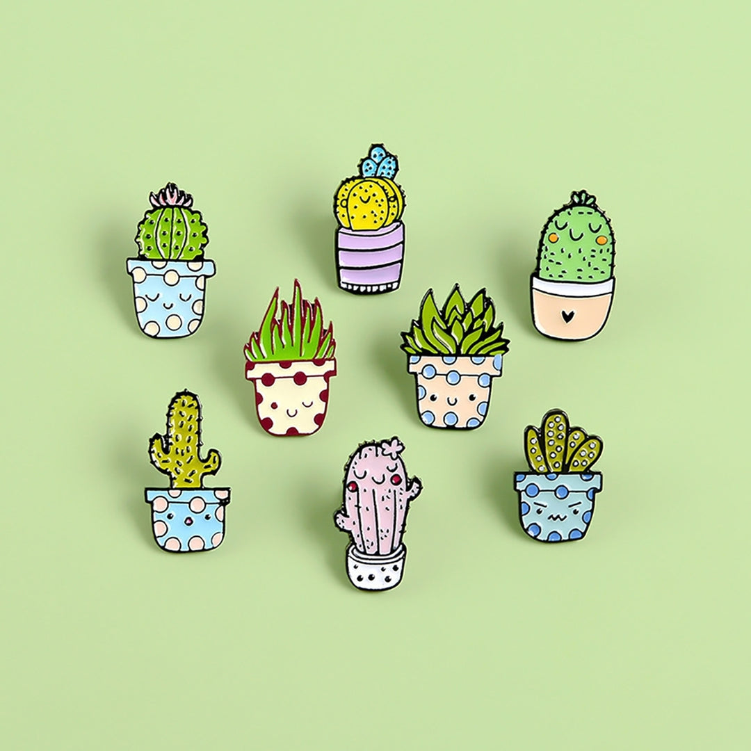 8Pcs Lapel Pins Potted Plant Delicate Enamel Mini Cactus Aloe Badges Brooches for Clothes Image 8