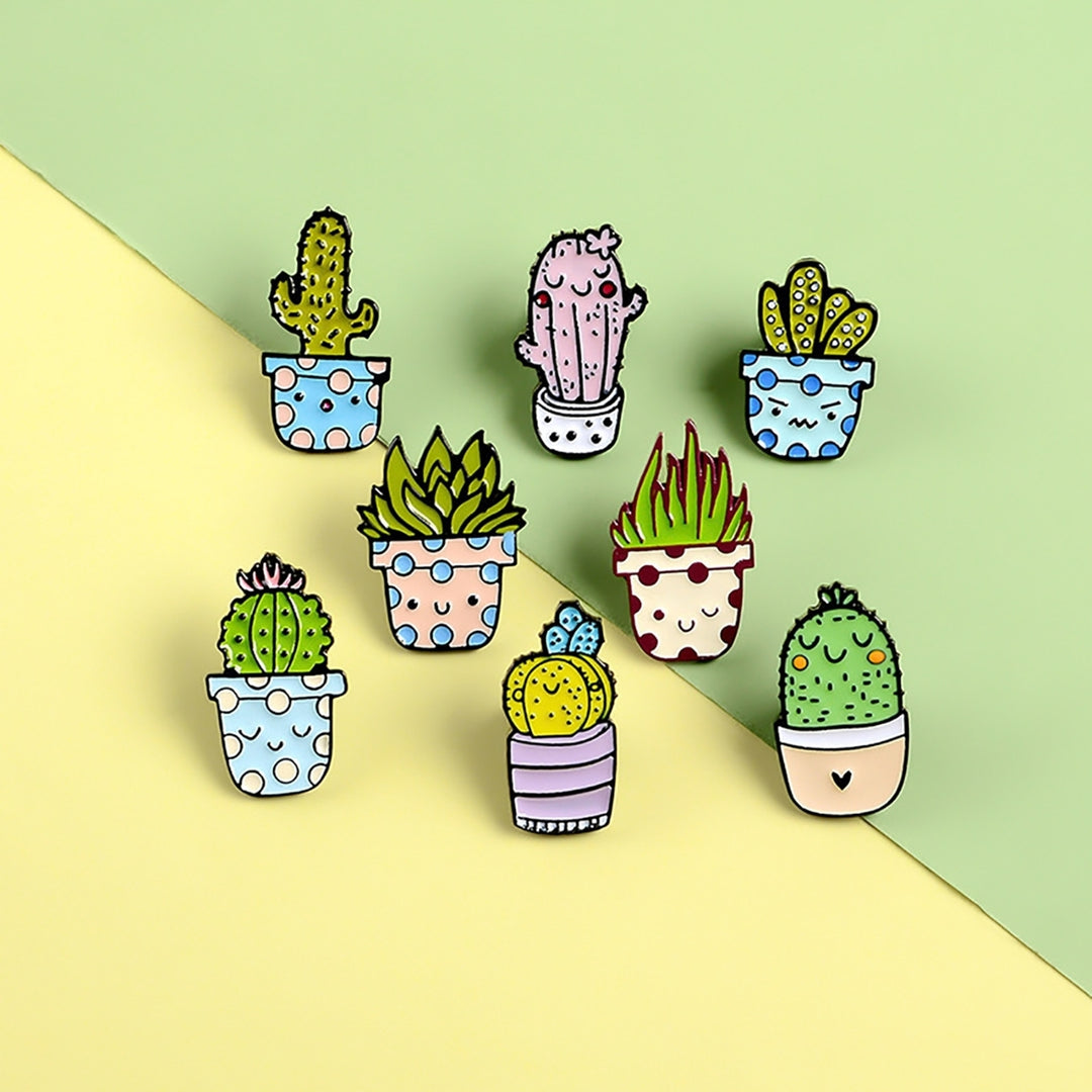8Pcs Lapel Pins Potted Plant Delicate Enamel Mini Cactus Aloe Badges Brooches for Clothes Image 9