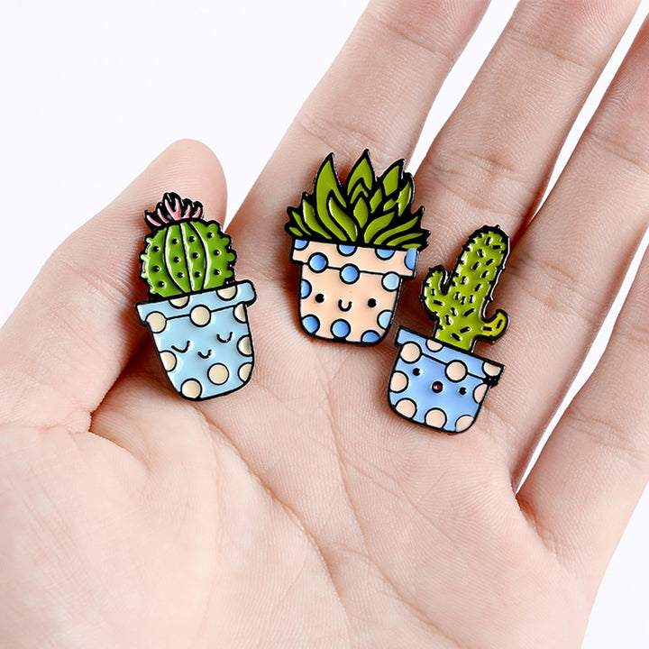 8Pcs Lapel Pins Potted Plant Delicate Enamel Mini Cactus Aloe Badges Brooches for Clothes Image 10