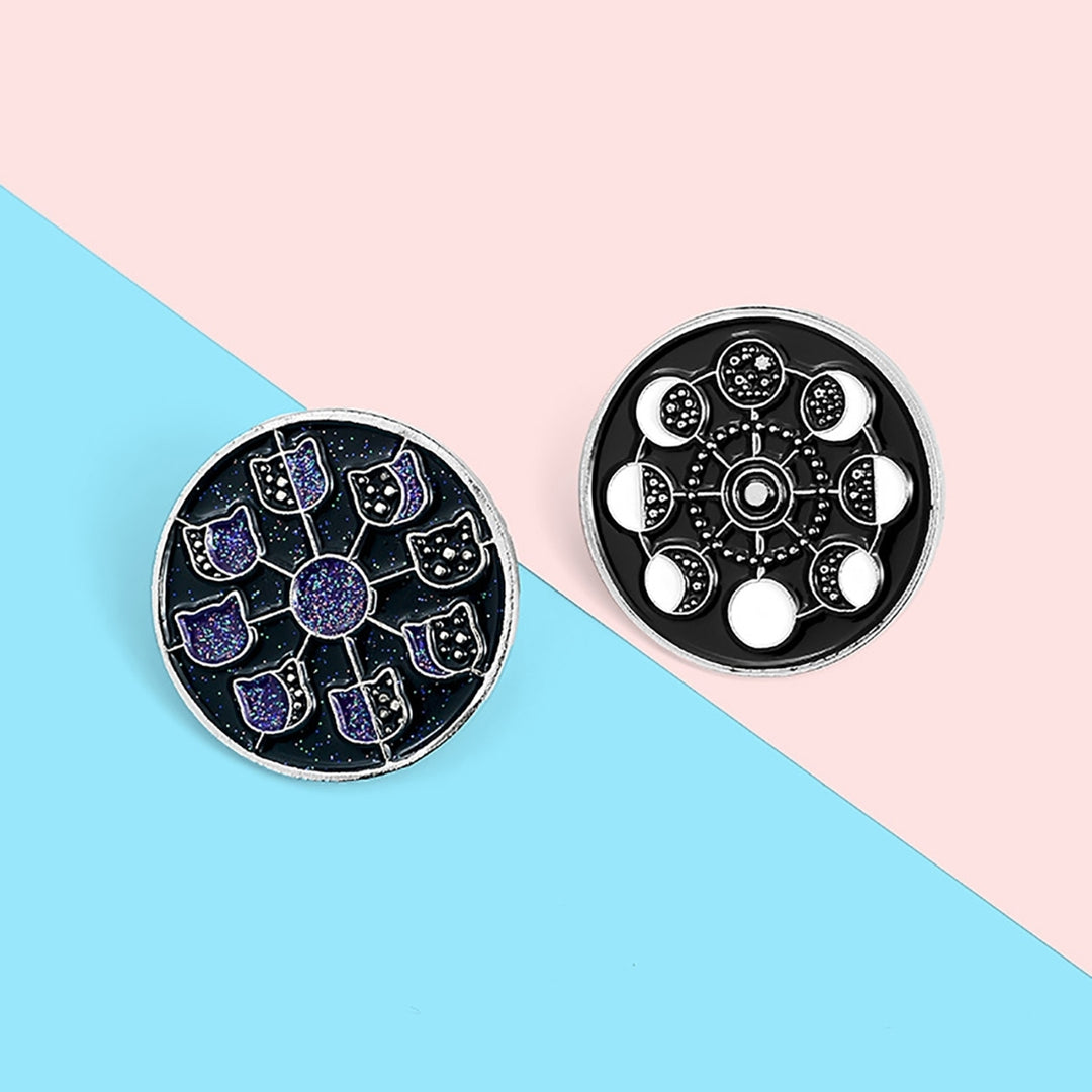 Brooch Pin Lunar Phase Pattern Jewelry Accessories Alloy Moon Phases Enamel Badge for Clothing Image 12