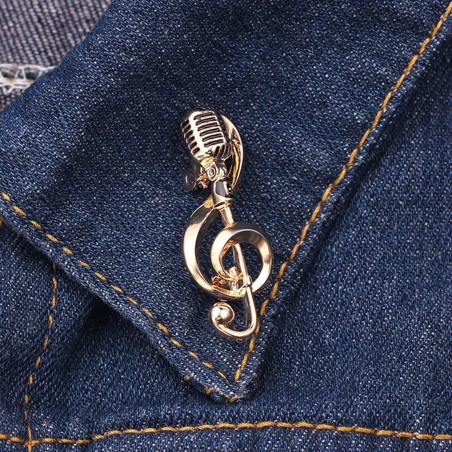 Microphone Brooch Solid Exquisite Alloy Golden Silver Color Music Note Brooches for Party Image 1