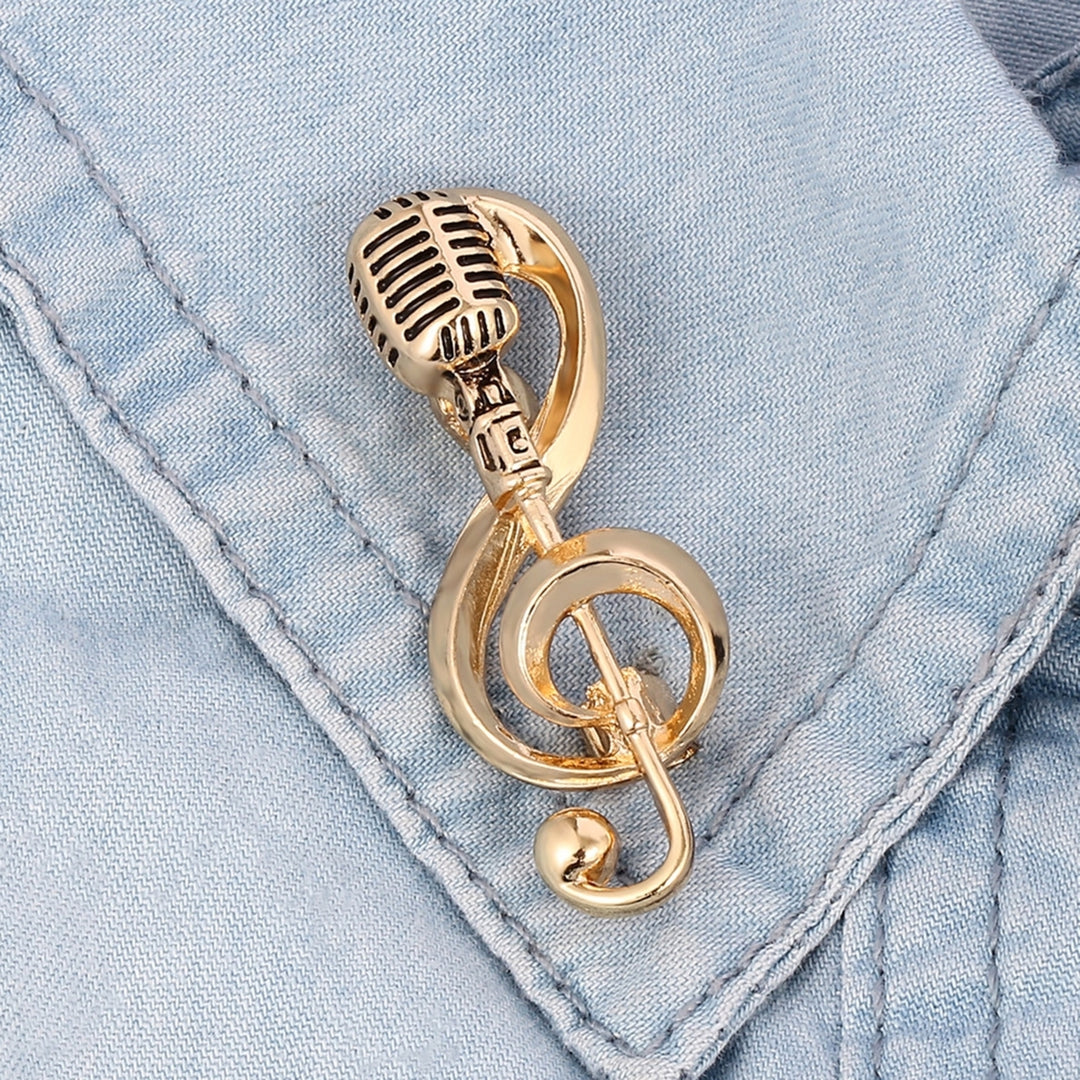 Microphone Brooch Solid Exquisite Alloy Golden Silver Color Music Note Brooches for Party Image 4