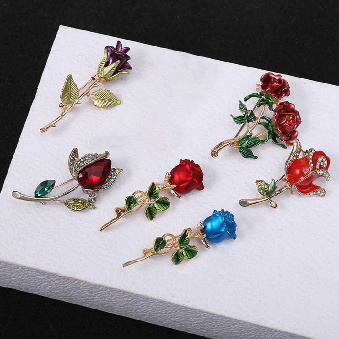 Anti-deform Brooch Easy Match Alloy Rose Flower Shape Clothing Brooch fro Women Image 1