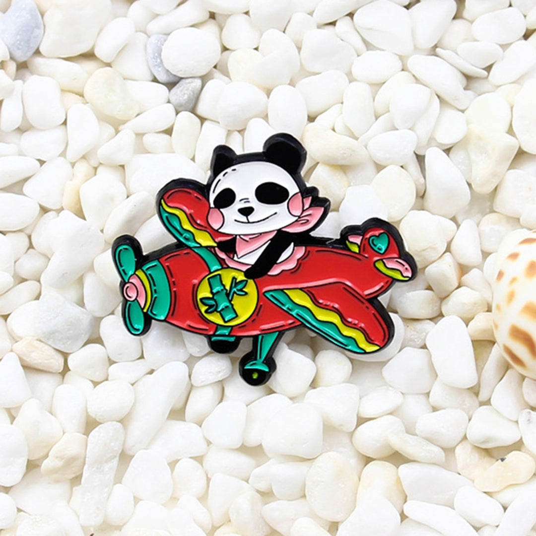 Airplane Panda Pattern Lapel Pin Mini Alloy Red Plane Bamboo Collar Brooch Backpack Accessories Image 1