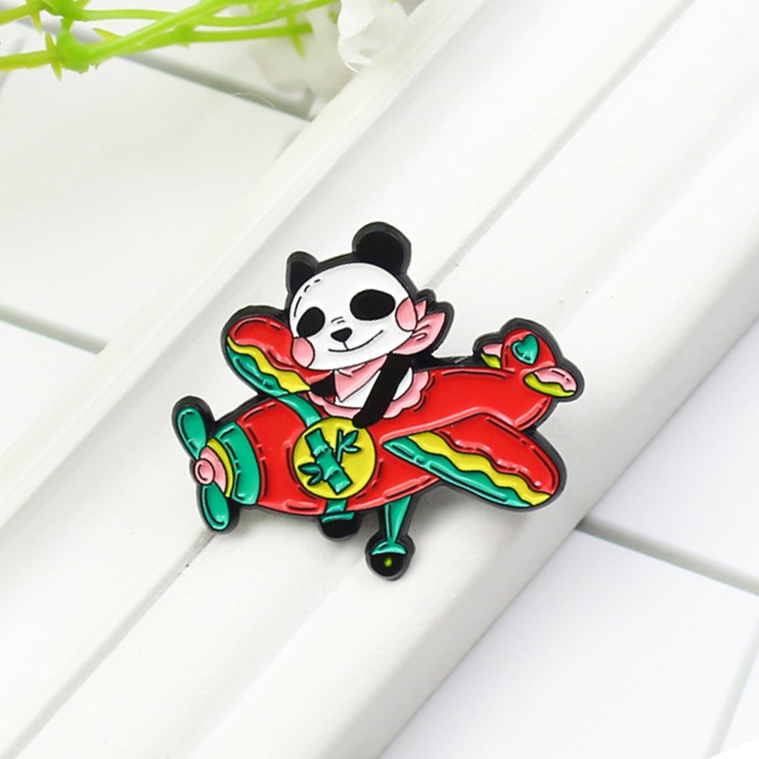Airplane Panda Pattern Lapel Pin Mini Alloy Red Plane Bamboo Collar Brooch Backpack Accessories Image 3