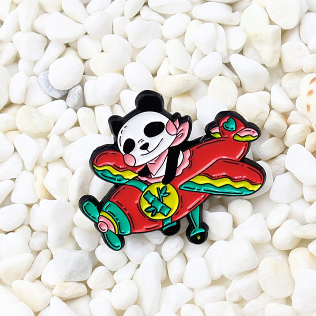 Airplane Panda Pattern Lapel Pin Mini Alloy Red Plane Bamboo Collar Brooch Backpack Accessories Image 6