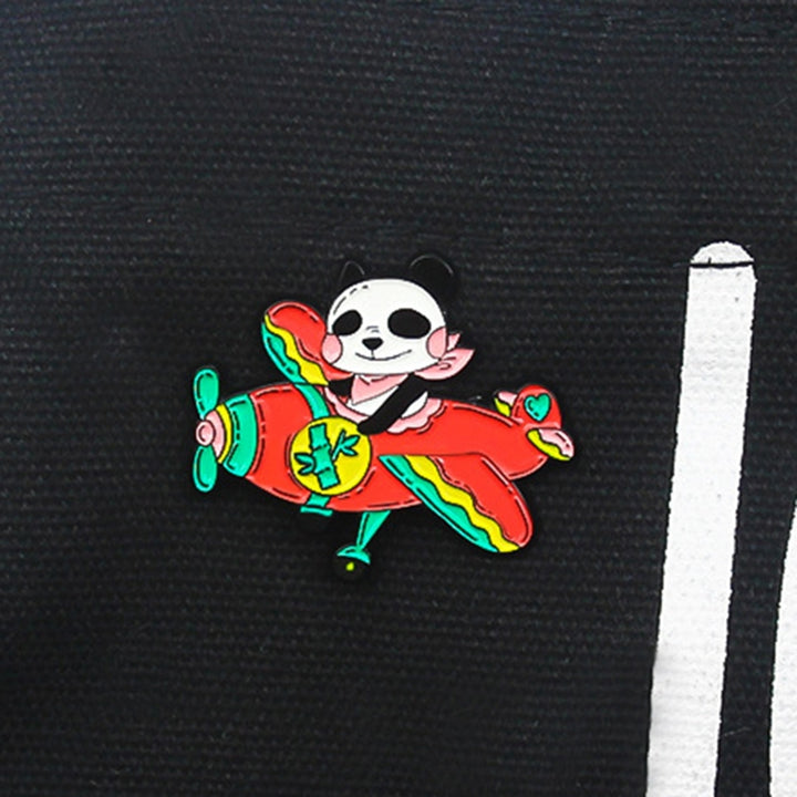 Airplane Panda Pattern Lapel Pin Mini Alloy Red Plane Bamboo Collar Brooch Backpack Accessories Image 9
