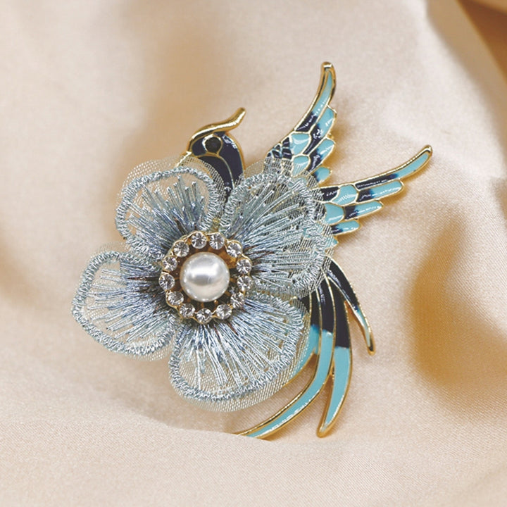 Embroidery Flower Lapel Pin Enamel Bird Alloy Faux Pearl Rhinestone Brooch Pin Costume Accessories Image 1