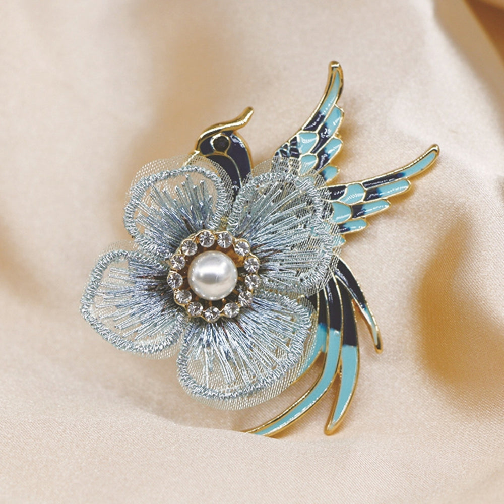 Embroidery Flower Lapel Pin Enamel Bird Alloy Faux Pearl Rhinestone Brooch Pin Costume Accessories Image 2