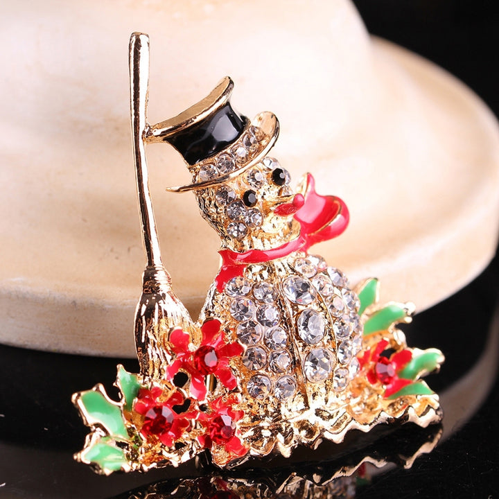 Brooch Pin Snowman Shape Decoration Jewelry Shiny Rhinestone Exquisite Brooch Christmas Gift Image 1