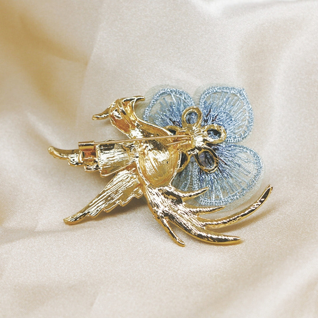 Embroidery Flower Lapel Pin Enamel Bird Alloy Faux Pearl Rhinestone Brooch Pin Costume Accessories Image 3