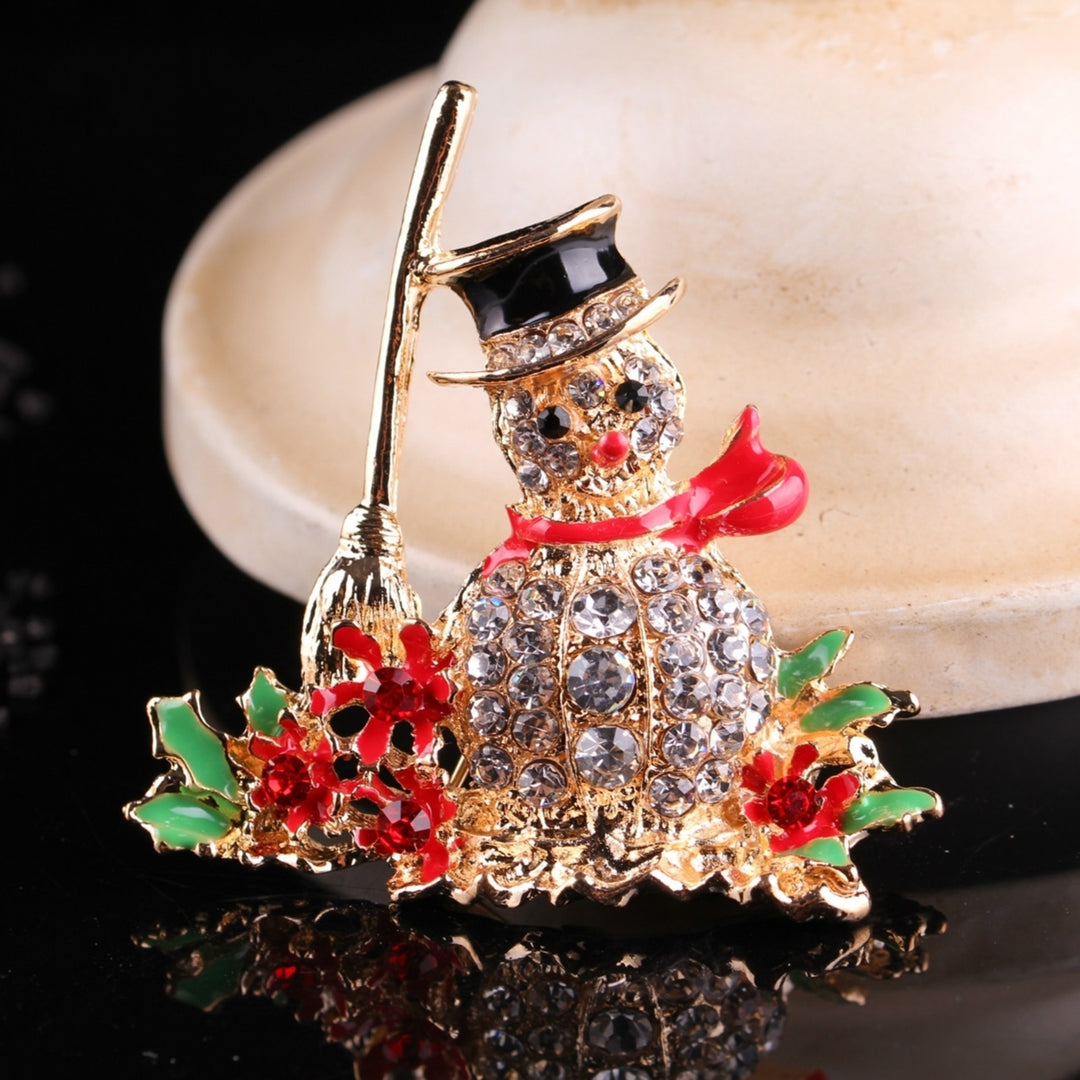 Brooch Pin Snowman Shape Decoration Jewelry Shiny Rhinestone Exquisite Brooch Christmas Gift Image 3