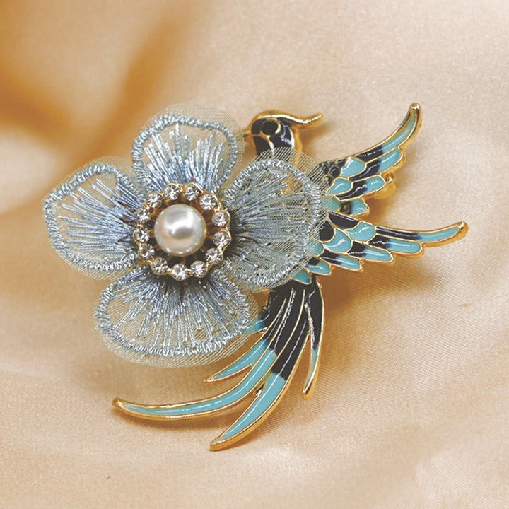 Embroidery Flower Lapel Pin Enamel Bird Alloy Faux Pearl Rhinestone Brooch Pin Costume Accessories Image 4