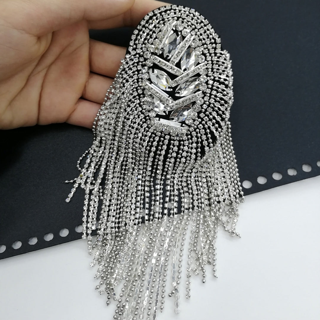 Shoulder Brooch Tassels Rhinestones Jewelry Handmade Shiny Epaulet Clothes Decor Image 1