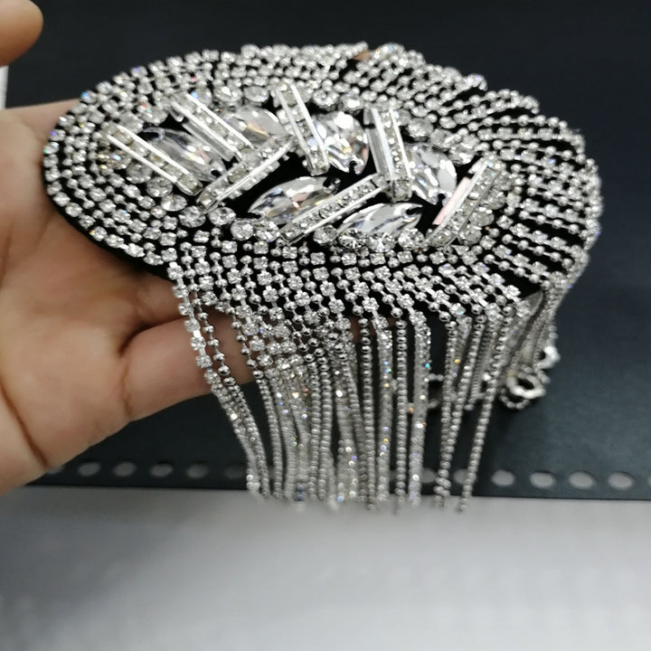 Shoulder Brooch Tassels Rhinestones Jewelry Handmade Shiny Epaulet Clothes Decor Image 2