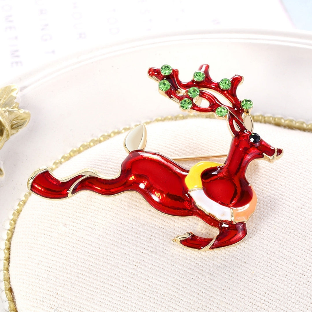 Christmas Deer Shape Brooch Pin Rhinestone Alloy Cute Animal Elk Red Enamel Pin Friends Gift Image 1