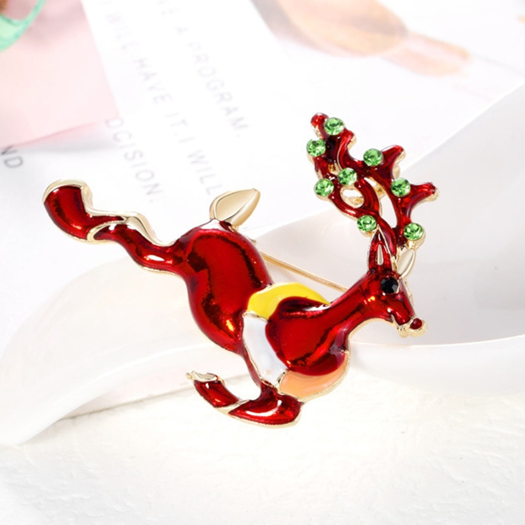 Christmas Deer Shape Brooch Pin Rhinestone Alloy Cute Animal Elk Red Enamel Pin Friends Gift Image 3