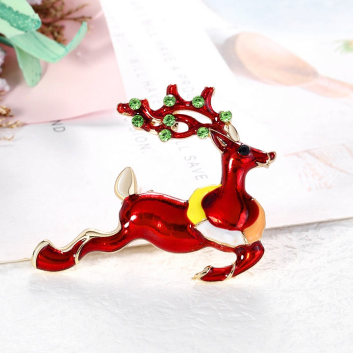 Christmas Deer Shape Brooch Pin Rhinestone Alloy Cute Animal Elk Red Enamel Pin Friends Gift Image 6