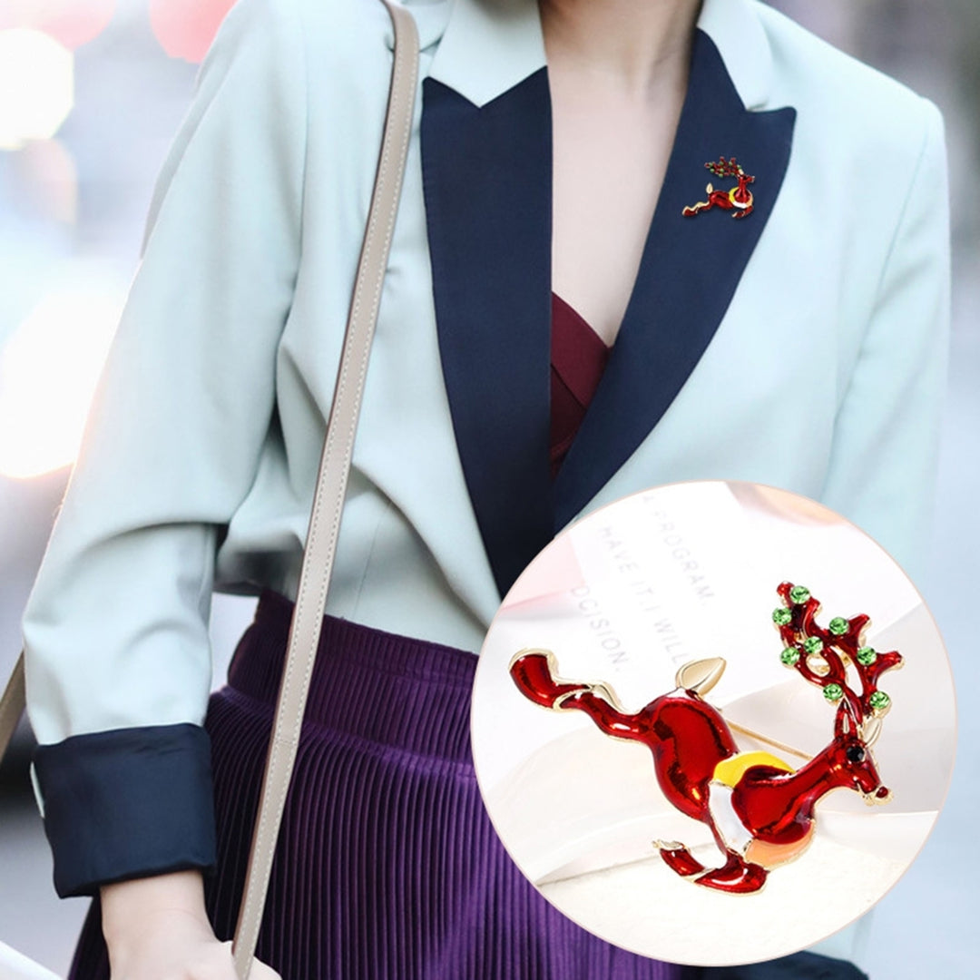 Christmas Deer Shape Brooch Pin Rhinestone Alloy Cute Animal Elk Red Enamel Pin Friends Gift Image 7