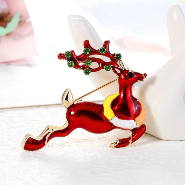 Christmas Deer Shape Brooch Pin Rhinestone Alloy Cute Animal Elk Red Enamel Pin Friends Gift Image 8