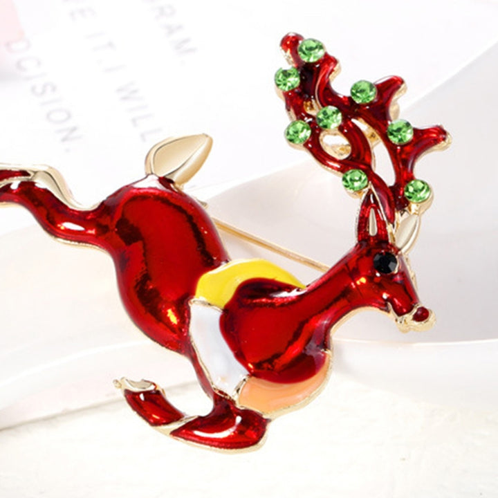 Christmas Deer Shape Brooch Pin Rhinestone Alloy Cute Animal Elk Red Enamel Pin Friends Gift Image 10