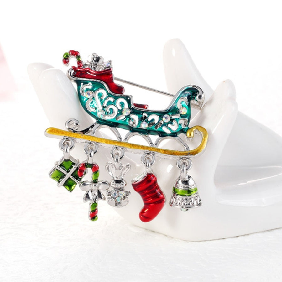 Christmas Gift Car Shape Brooch Pin Rhinestone Alloy Crutch Socks Bell Pendant Enamel Pin Friends Gift Image 1