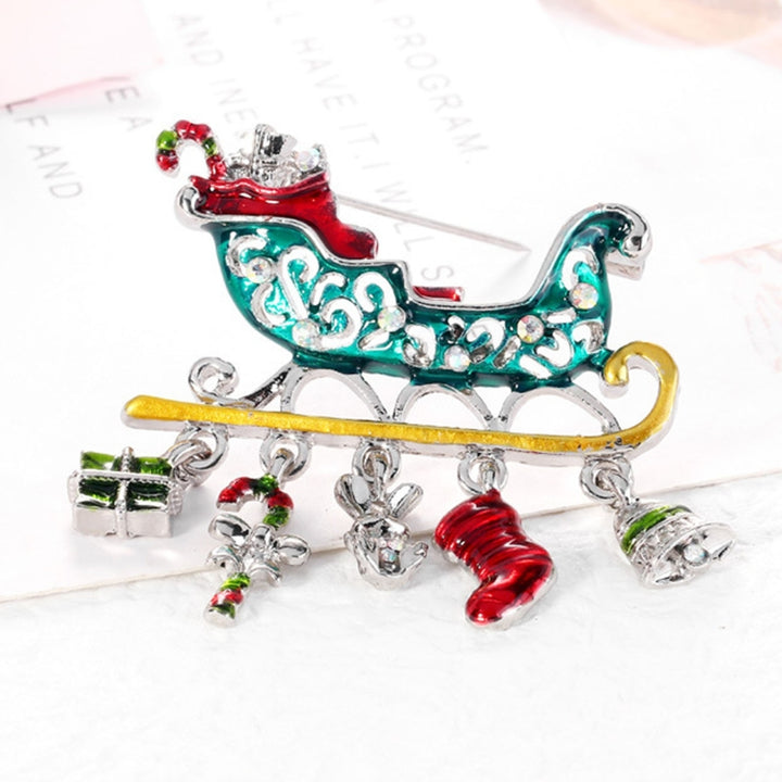 Christmas Gift Car Shape Brooch Pin Rhinestone Alloy Crutch Socks Bell Pendant Enamel Pin Friends Gift Image 2