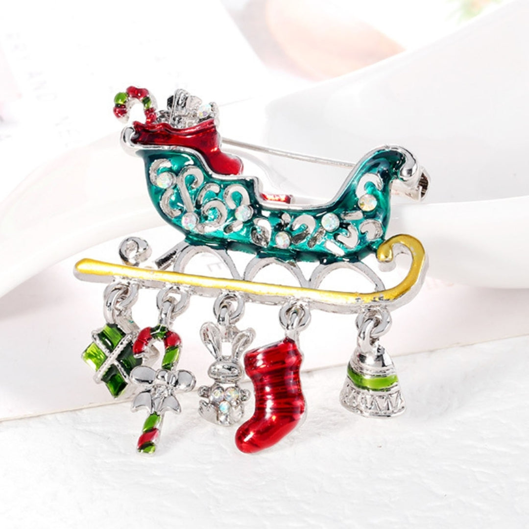 Christmas Gift Car Shape Brooch Pin Rhinestone Alloy Crutch Socks Bell Pendant Enamel Pin Friends Gift Image 3