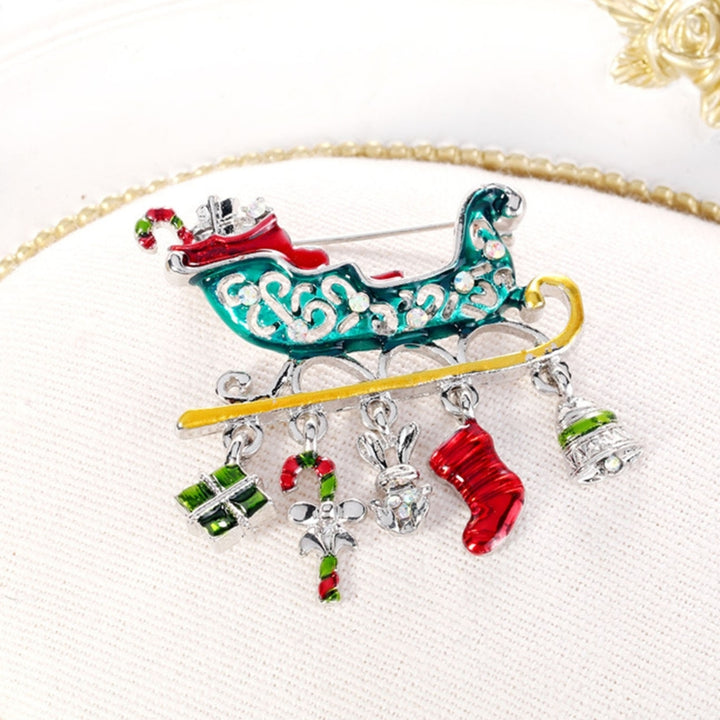 Christmas Gift Car Shape Brooch Pin Rhinestone Alloy Crutch Socks Bell Pendant Enamel Pin Friends Gift Image 8