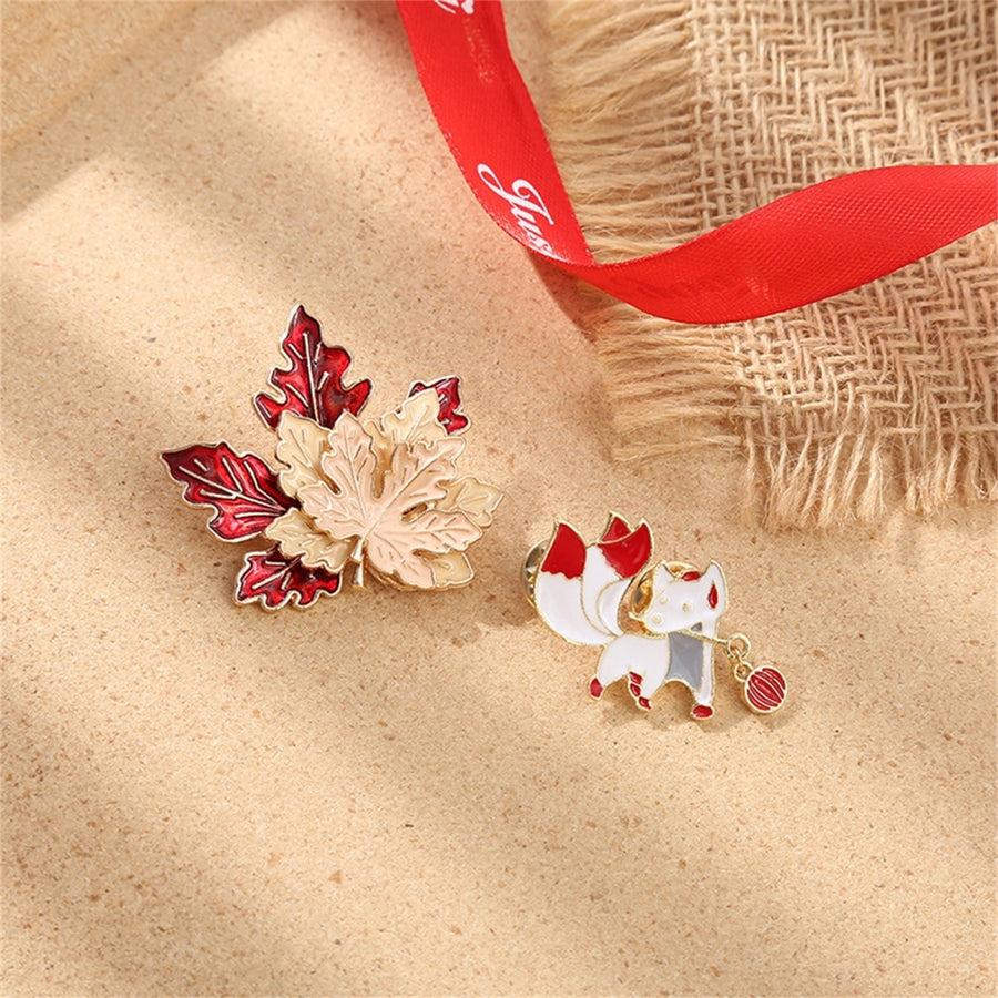 Cute Brooch Widely Use Alloy Maple Leaf Cartoon Fox Brooch Pin for Daily Image 1