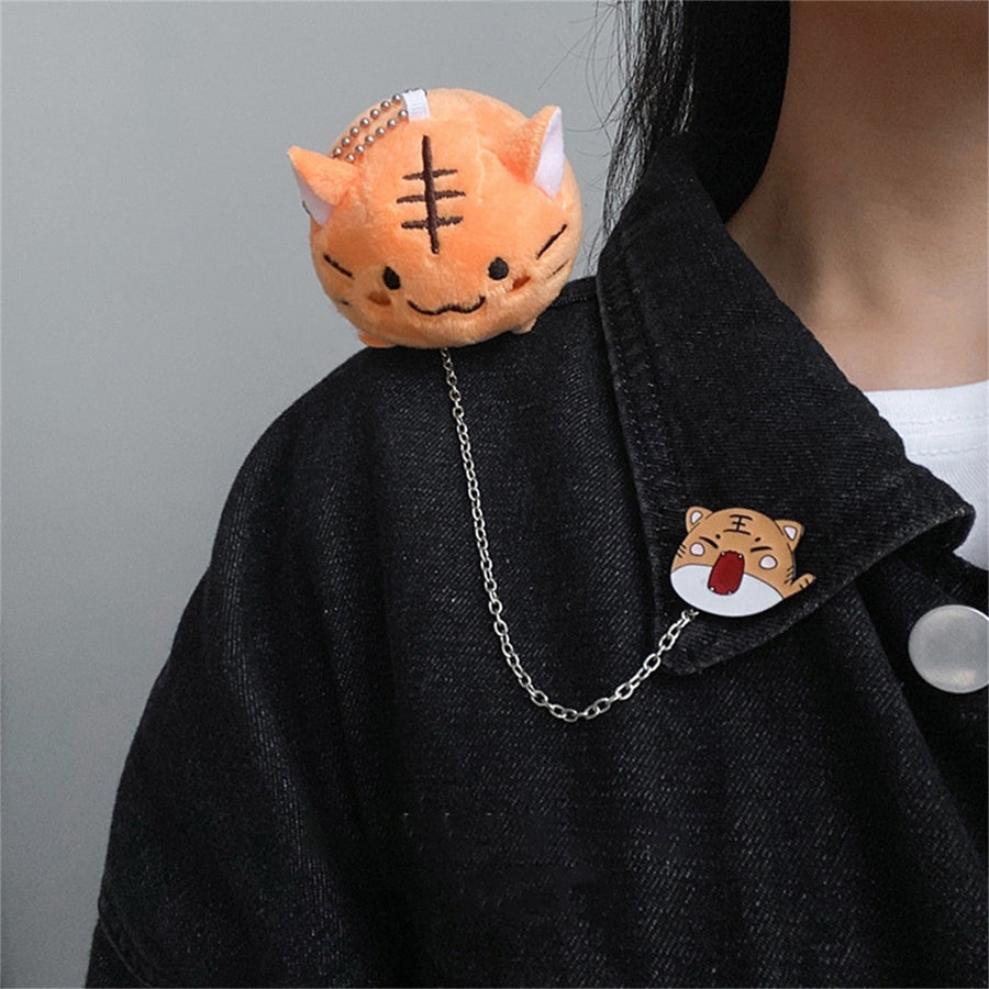 Tiger Plush Brooch Cartoon Design Soft to Touch Firmly Attach Alloy Metal Base Plush Doll Brooch Chain for Girls Image 1