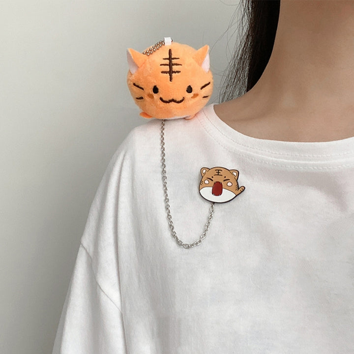 Tiger Plush Brooch Cartoon Design Soft to Touch Firmly Attach Alloy Metal Base Plush Doll Brooch Chain for Girls Image 6