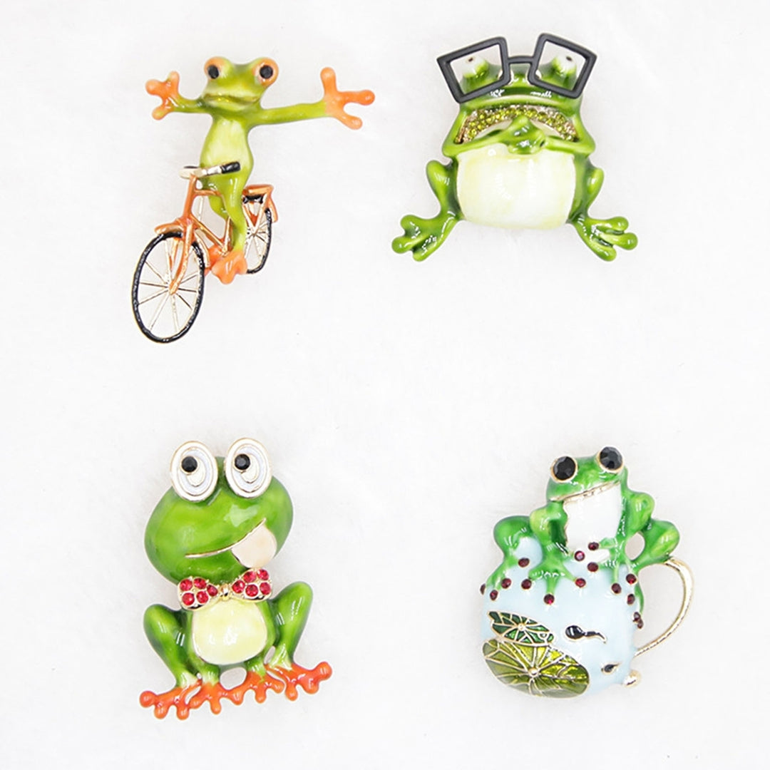 Funny Lovely Lapel Pin Gift Cute Green Frog Rhinestone Brooch Clothing Jewelry Image 11