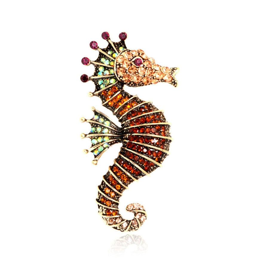 Seahorse Brooch Pin Colored Rhinestone Unisex Shiny Long Lasting Lapel Brooch Clothes Decor Image 1