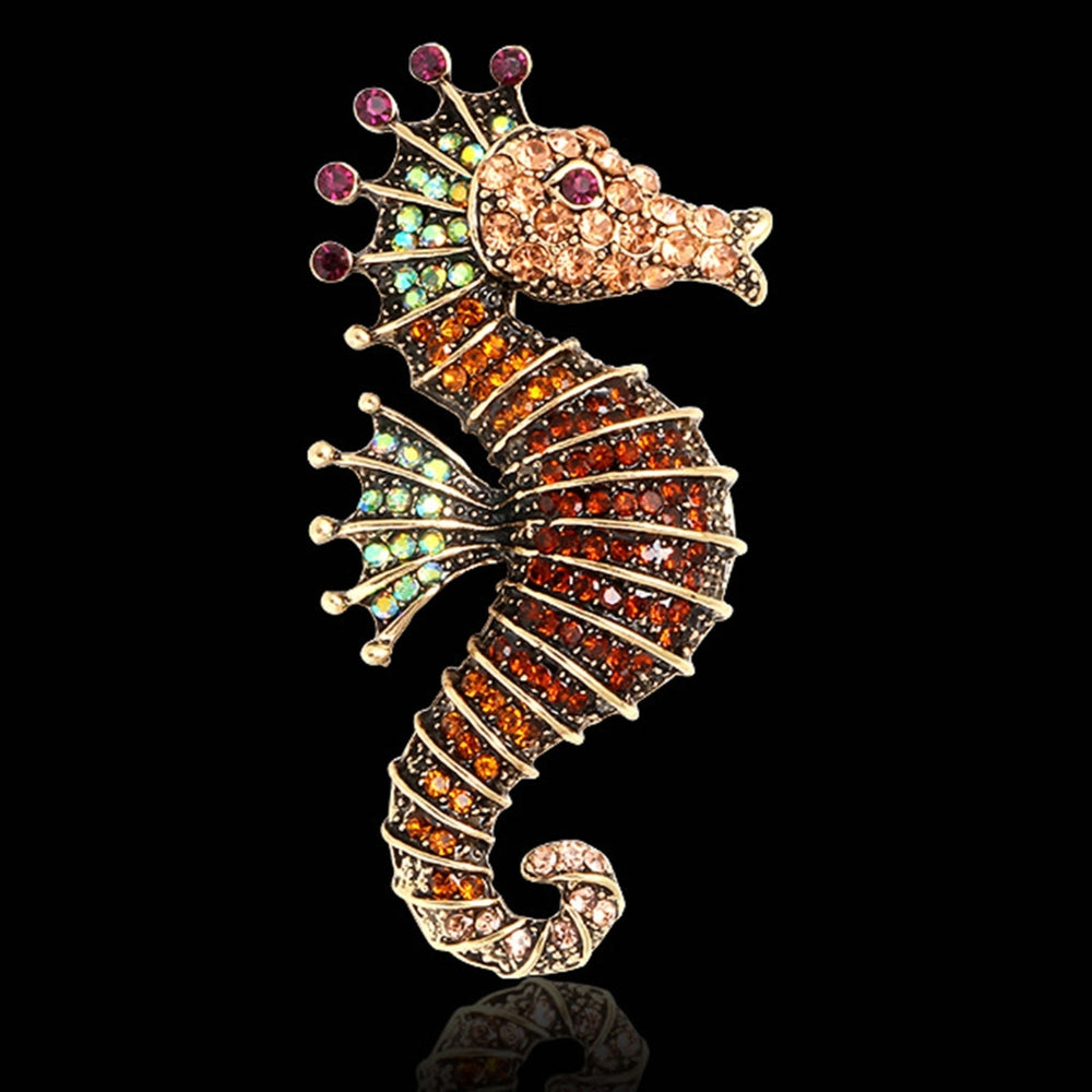 Seahorse Brooch Pin Colored Rhinestone Unisex Shiny Long Lasting Lapel Brooch Clothes Decor Image 2