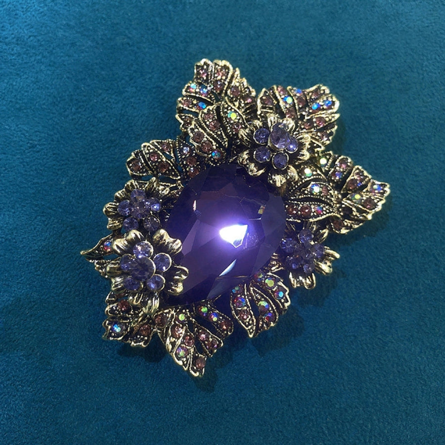 Purple Glass Palace Style Flower Brooch Pin Electroplated Long Lasting Party Jewelry Brooch Clothes Decor Image 1