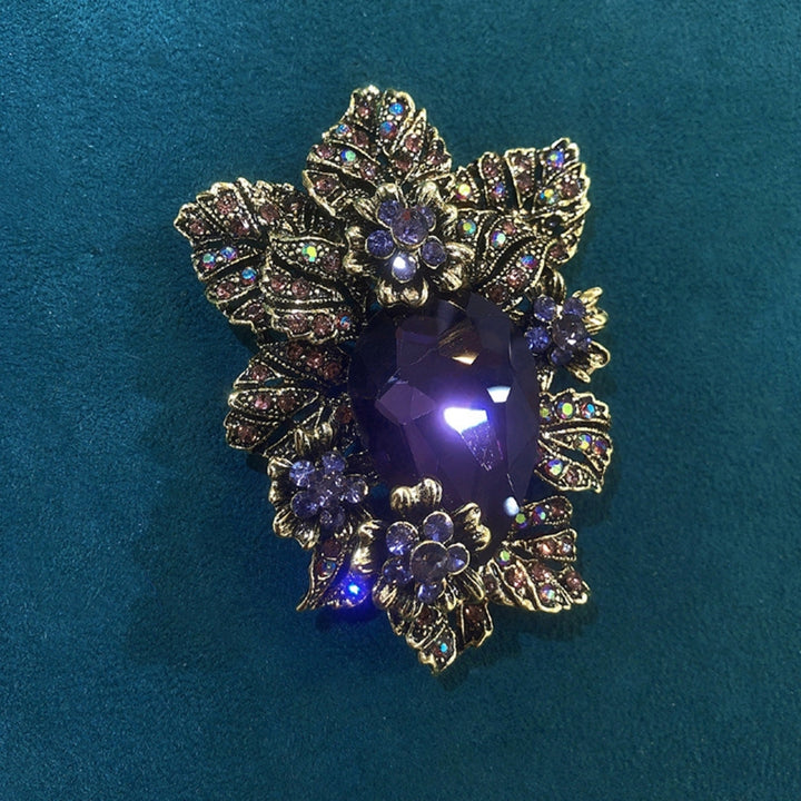 Purple Glass Palace Style Flower Brooch Pin Electroplated Long Lasting Party Jewelry Brooch Clothes Decor Image 2