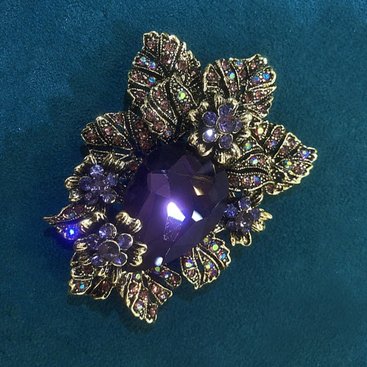 Purple Glass Palace Style Flower Brooch Pin Electroplated Long Lasting Party Jewelry Brooch Clothes Decor Image 7