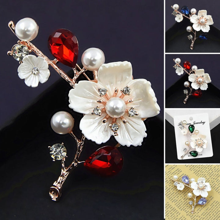 Faux Pearls Seashells Wedding Brooch Gift Elegant Plum Blossom Rhinestone Lapel Pin Costume Accessories Image 1