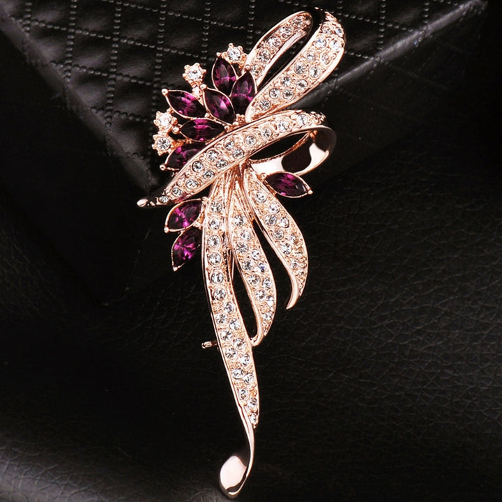 Shining Rhinestone Bauhinia Women Brooch Electroplated Elegant Party Jewelry Brooch Clothes Decor Image 4