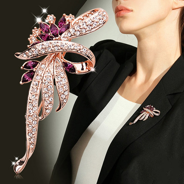 Shining Rhinestone Bauhinia Women Brooch Electroplated Elegant Party Jewelry Brooch Clothes Decor Image 4