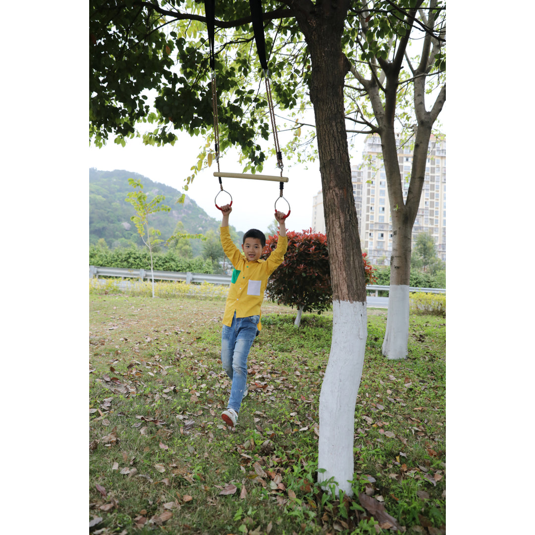 Wooden Tree Swing Set with Ropes Climbing Ladder Swing Seat for Kids and Adults Image 4