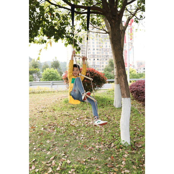 Wooden Tree Swing Set with Ropes Climbing Ladder Swing Seat for Kids and Adults Image 6