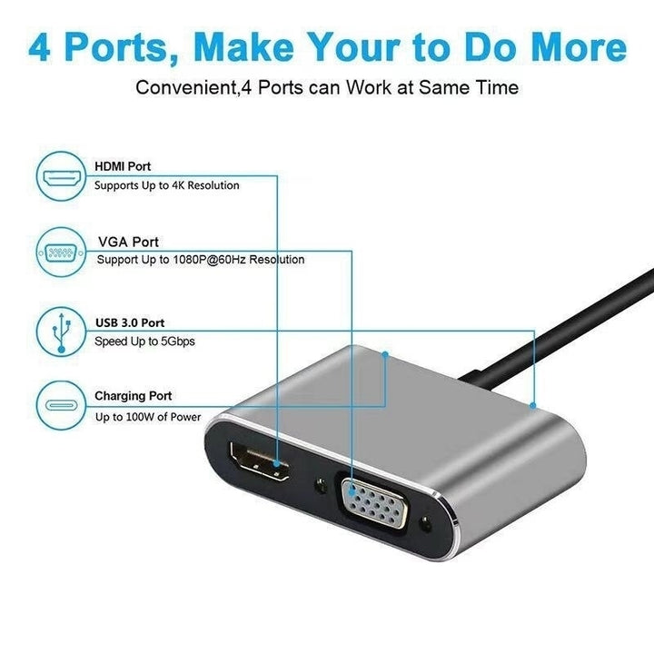 navor 4-in-1 USB C to HDMI VGA Adapter Type C Hub with 4K HDMI VGA USB 3.0 and USB C Charging Delivery Port Image 7