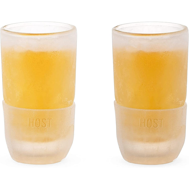 Host Freeze Shot Glass Old Fashioned Double Walled Cooling Shot Glass with Clear Silicone Band3ozSet of 2 Image 1