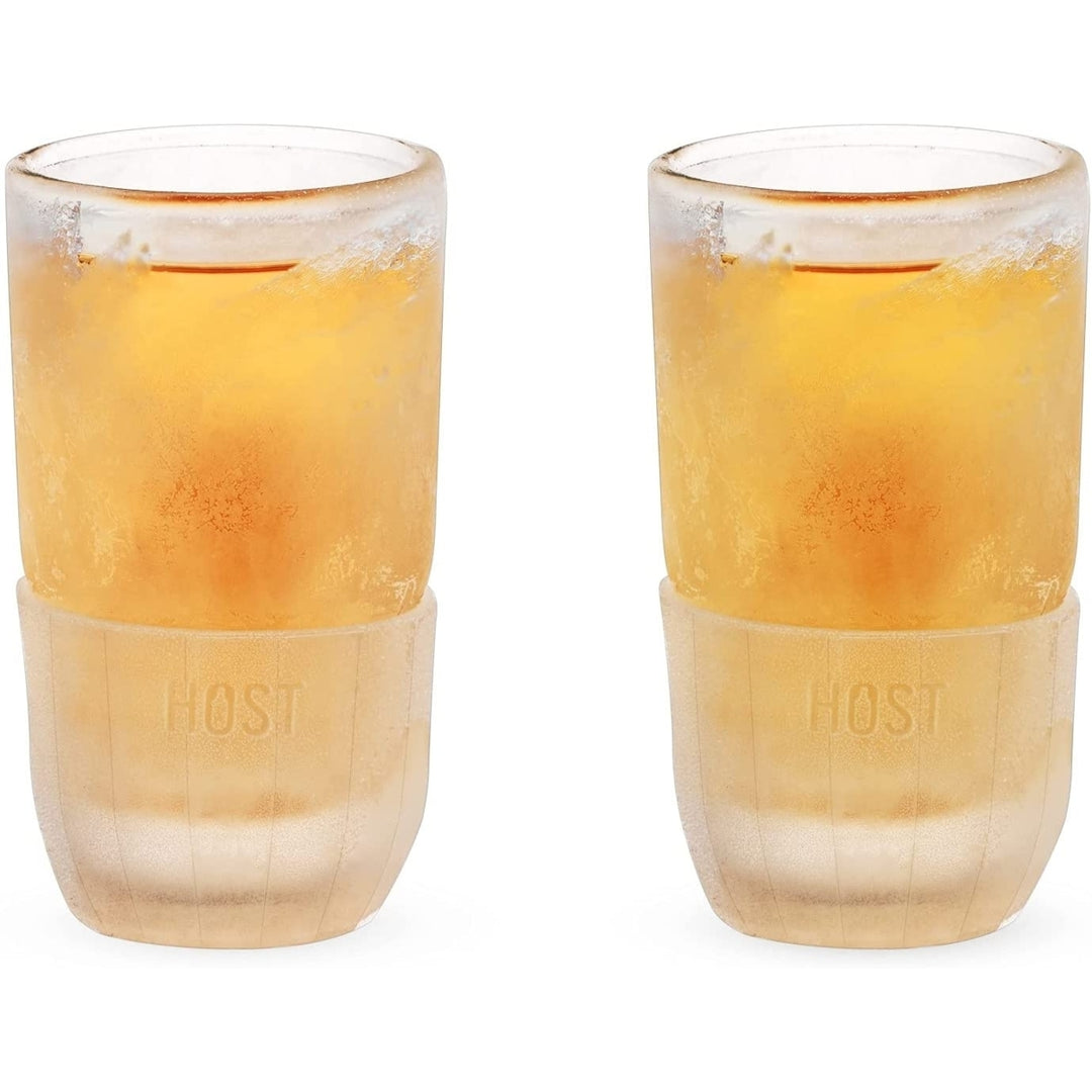 Host Freeze Shot Glass Old Fashioned Double Walled Cooling Shot Glass with Clear Silicone Band3ozSet of 2 Image 2