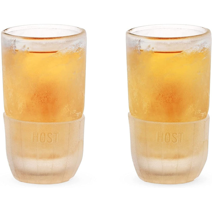 Host Freeze Shot Glass Old Fashioned Double Walled Cooling Shot Glass with Clear Silicone Band3ozSet of 2 Image 2