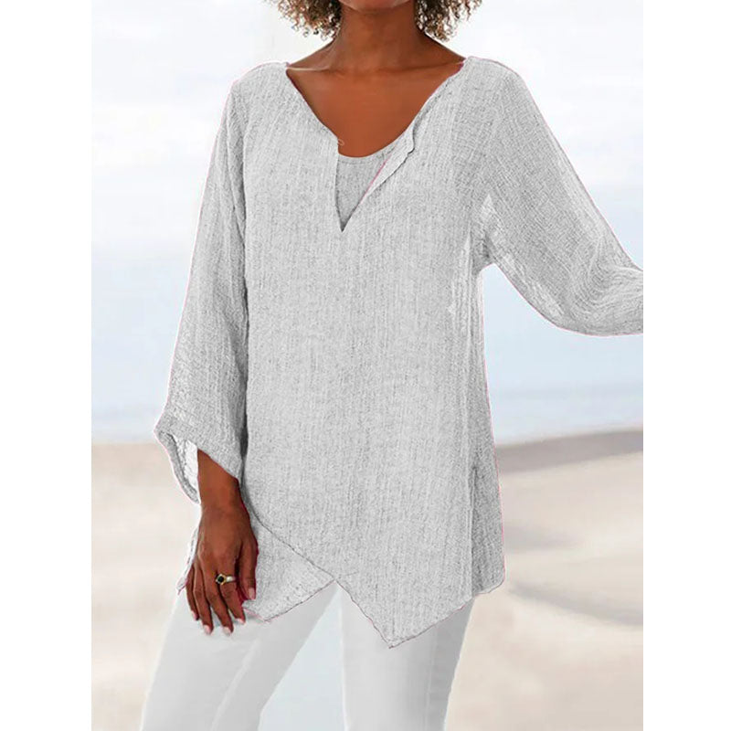 Womens V Neck Plus Size Linen Solid Summer Blouses Image 4