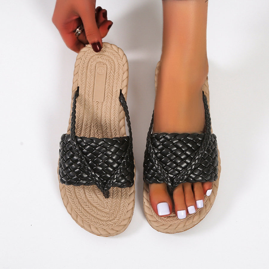 Ladies Woven Tendon Sole Slippers Wear Simple Beach Sandals Image 1